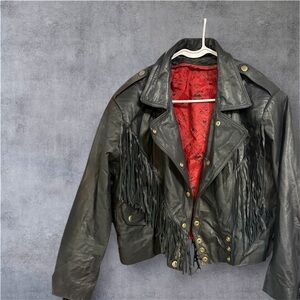 Vintage Fringed Black Leather Jacket